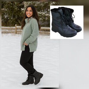 Totes Kimberly All Weather Faux Fur Lined Lace Up Black Booties Sz 9